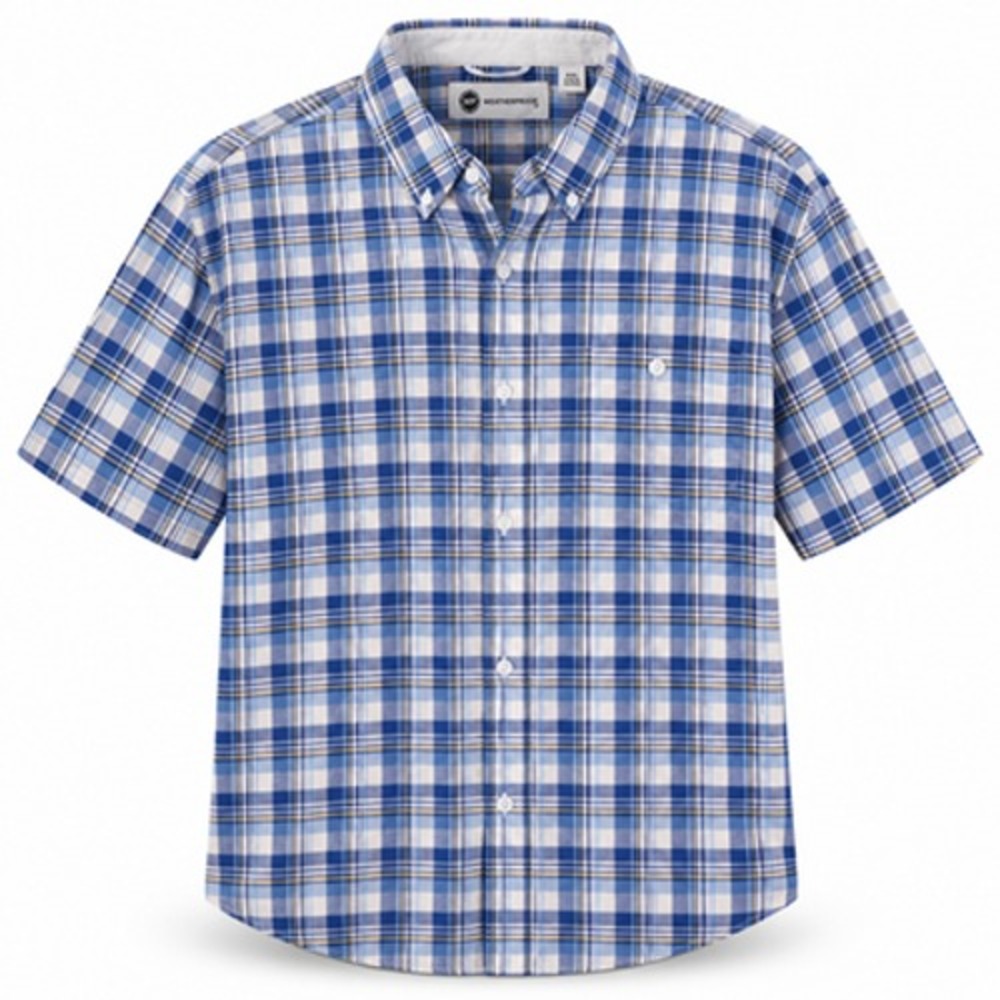 Weatherproof Mens 2XL Surf Blue Plaid Cotton Short Sleeve Button Down NWT